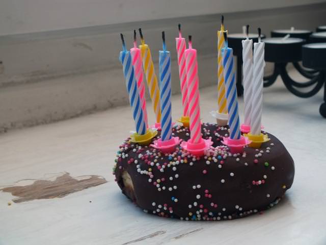 a birthday celebration (with donut cake) on hanna's ülaces